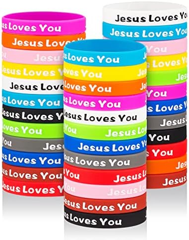 Jesus Loves You Rubber Bracelets Colorful Silicone Christian Jesus Wristbands for Men Women Party Favors Inspirational Bracelet for Adults Motivational Bracelet Christmas Gifts Church School