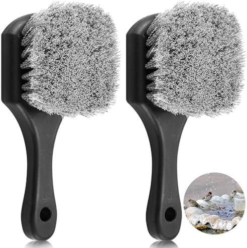 2 Pcs Bird Bath Brush Hard Bristle Stiff Bristle Cleaning Brush with Plastic Handle Utility Scrub for Bird Feeder Bath Accessories Fountain Outdoor Cleaning(Gray)