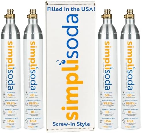 60L CO2 Canister Cylinders - Compatible w/Sodastream BLUE Screw-In Only, Ninja Thirsti, Philips, and More - Threaded Style Soda Streaming Machine CO2 Tanks Gas Refill, | 14.5 oz, Set of 4