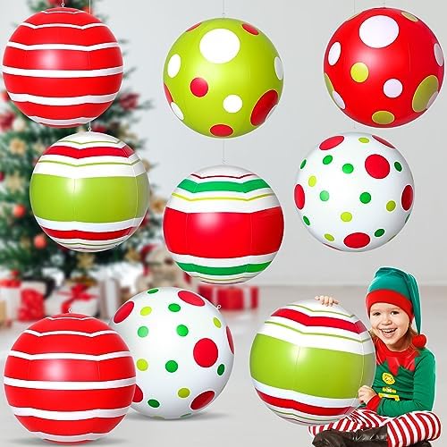 12 Pcs 24/16 Inch Giant PVC Christmas Inflatable Ball Outdoor Blow up Xmas Inflatables Ornaments Giant PVC Christmas Ornaments for Tree Yards Lawns Porch Garden Front Doors Holiday Decor(24 Inch)