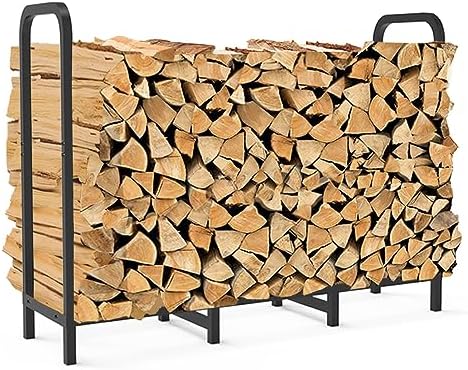 4ft Firewood Rack Holder, Adjustable Heavy Duty Fire Log Stacker Stand for Fireplace, Outdoor Indoor Metal Wood Pile Storage Organizer, Patio Logs Stand tool, Black