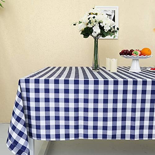 Rectangle Table Cloth - 60 x 96 inches Navy Blue and White Checkered Tablecloth Waterproof Wrinkle Resistant Polyester Table Cover for Picnic Dinner and Party
