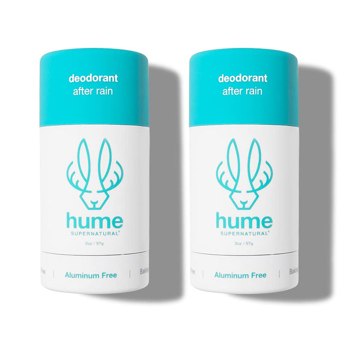 Hume Supernatural Aluminum Free Deodorant for Women & Men - Safe for Sensitive Skin - Probiotic, Plant-Based, Baking Soda Free, Aloe, & Cactus Flower, Anti Sweat, Stain & Odor – After Rain, 2-Pack