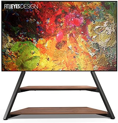FITUEYES Design Large TV Floor Stand for 75 77 85 86 90 100 Inch TVs, Heavy Duty TV Stand Mount with Large Wood Entertainment Shelf, Modern Living Room Television Stands, Up to 187 lbs, Eiffel Series