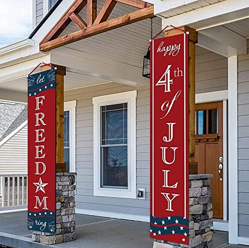4th of July Decorations - Patriotic Decorations for Independence Day - Happy Fourth of July Deals and Let Freedom Ring Hanging Flags Bunting Banners Door Porch Sign - Fourth of July Party Supplies