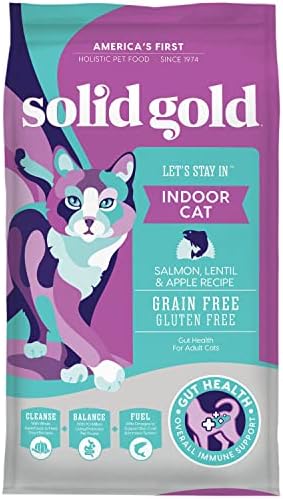Solid Gold Indoor Dry Cat Food - Let's Stay in Cat Food Dry Kibble for Indoor Cats - Hairball & Sensitive Stomach - Grain & Gluten Free - Probiotics & Fiber for Digestive Health - Salmon - 3lb