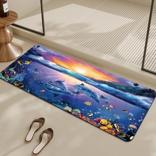 Bathroom Rugs Non Slip Quick Dry Bath mat Rubber Bathroom mat, Super Absorbent Bath mat, Washable Bathroom mat Bath Rugs, Shower Mat Bath Mats for Bath Floor, 16.9x35.4in, Ocean Sunset