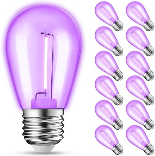 12-Pack Purple String Light Bulbs, Patio String Light Replacement Bulbs for Outdoor Indoor, 1W E26 Base S14 LED Colored Light Bulbs for Christmas Halloween,Holiday,Home Decor