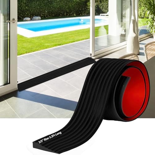 Threshold Ramps for Doorways, 0.6" Rise Rubber Door Threshold Ramp Self-Adhesive Ramps, is Adjustable and Cuttable for Sweeper Wheelchair Stroller Scooter Reducer Ramp (Black, 3/5"height - 3.3Ft Long)