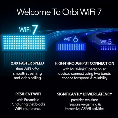 NETGEAR Orbi 970 Series Quad-Band WiFi 7 Mesh Router (RBE971S), Covers Up to 3,300 sq. ft., 200 Devices, 10 Gig Internet Port, Expandable to Create A Mesh System, BE27000 802.11be (Up to 27Gbps)