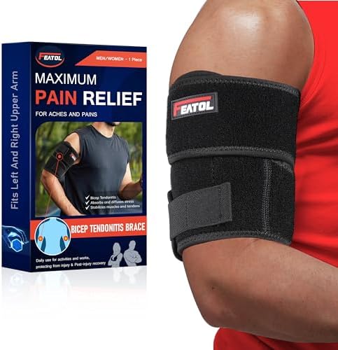 FEATOL Bicep Tendonitis Brace Compression Sleeve Support, Upper Arm Brace Tricep Bicep Support Bands for Men and Women, Arm Wrap Pain Relief for Muscle Strains and Inflammation(Black, X-Large)