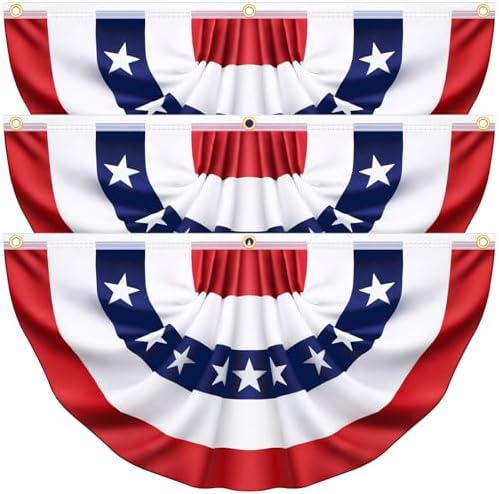 3x6 Ft 3 Pack American Pleated Fan Flag, Patriotic Half Fan Banner American Flag Decoration Bunting for Outside Red White and Blue Decor Independence Day Memorial Day 4th of july Decorations