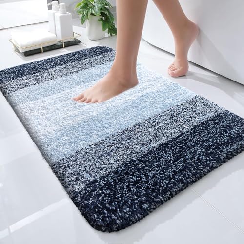 OLANLY Bathroom Rugs Mat 24x16, Extra Soft Absorbent Microfiber Bath Rugs, Rubber Backing, Quick Dry, Machine Washable Bath Mats for Bathroom Floor, Tub, Shower and Home Decor Accessories, Navy Blue
