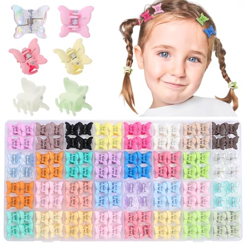 128 Pack Small Butterfly Hair Clips, 32 Colors Mini Claw Clips Hair Accessories for Toddler Baby Girls Women, Tiny Cute Hair Clips with Box Back to School Halloween Christmas Gift
