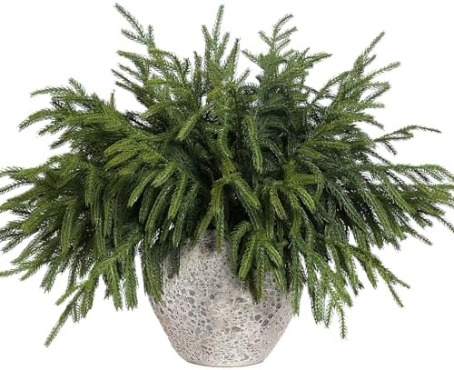 YXZZWL 16 Pcs Christmas Norfolk Pine Branches, 18 Inch Real Touch Artificial Norfolk Pine Branch Faux Cedar Pine Stem Fake Greenery Picks for Vase DIY Garland Wreath Home Decoration