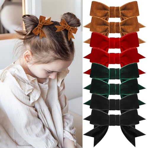 8 Pcs Velvet Hair Bows for Girls, Christmas Hair Bows Cute Bow Hair Clips Bowknot Hair Accessories Bow Alligator Clips Stocking Stuffers for Girls Kids Christmas New Year Xmas Present