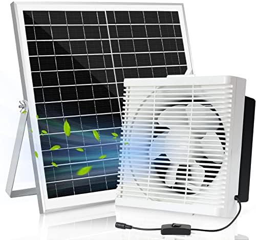 Solar Powered Exhaust Fan, 20W Solar Panel +10" Shutter Ventilation Vent Fan for Outside Greenhouse, Chicken Coop, Shed, Pet House