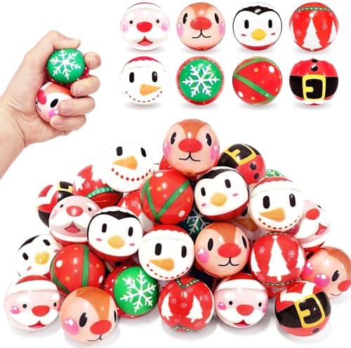 40 Pcs Christmas Stress Balls Toys Bulk,Foam Christmas Squeeze Ball,Santa Claus Snowman Elk Stress Relief Toys for Party Favors,Goodie Bag Fillers,Stocking Stuffer Gifts(8 Styles)