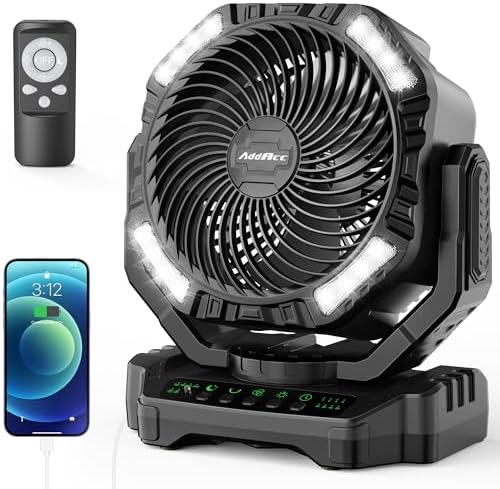40000mAh Battery Operated Camping Fan, Rechargeable High Velocity Floor Fan, Auto Oscillation Remote Control Timer - Cordless Outdoor Fan for Car Travel RV Camp Garage Patio Hurricane Emergency
