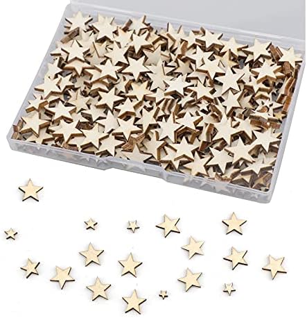 Luter 500 x Wooden Star Craft Ornaments Unfinished Blank Wooden Star Slices Embellishments for Christmas, Wedding, Party Decoration, DIY Cards, 5 Mixed Sizes