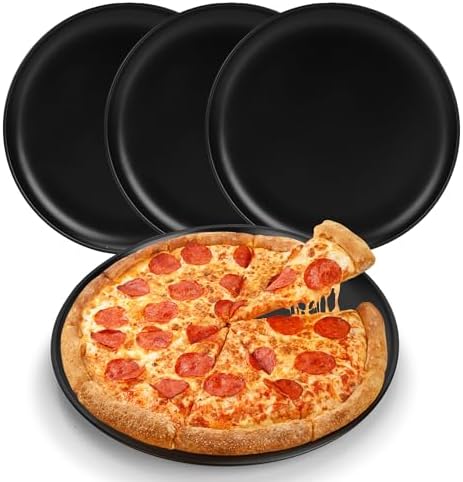 4 Pieces Black Pizza Pan 12 inch Stainless Steel Pizza Pan for Oven, Round Baking Pizza Tray, Heavy Duty Pizza Serving Tray, Pizza Baking Sheets for Home Kitchen Restaurant