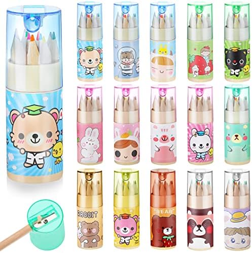 Fumete 15 Pack Christmas Cute Pencils Mini Drawing Colored Pencils Bulk for Kids with Sharpener Portable Color Tube Xmas Party Favors Gift for Classroom School Supplies, 12 Colors