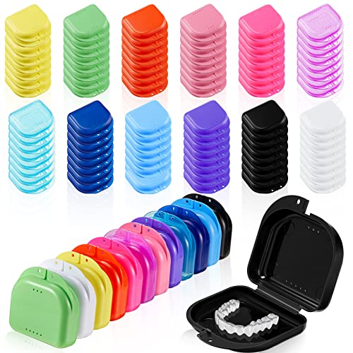 Sherr 120 Pcs Dental Retainer Case with Holes 12 Colors Denture Case Mouth Guard Holder Multicolored Retainer Holder False Teeth Container for Travel Office Home