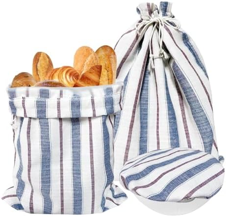 3Pack Reusable Bread Bags for Homemade Sourdough and Proofing Bowl Cover, Keep Loaf Fresh, Country Kitchen Farmhouse Style, BPA-Free TPU Lining for Sourdough Storage