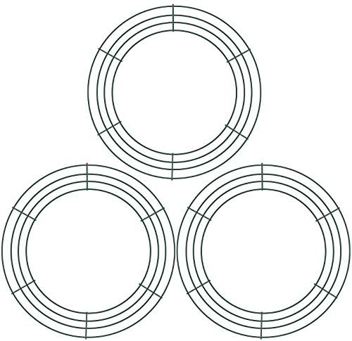 BBTO 3 Pieces Wire Wreath Frame Christmas Metal Round Wreath Form Holiday Wire Ring for Floral Arrangements Craft DIY (Green, 10 Inch)