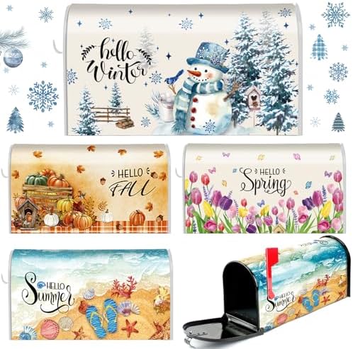 4 Pcs Mailbox Covers Magnetic Standard Size 18 x 21 Inch Hello Spring Summer Autumn Winter Magnetic Mailbox Covers Wraps for Holiday Christmas Garden Yard Home(Romantic Style)