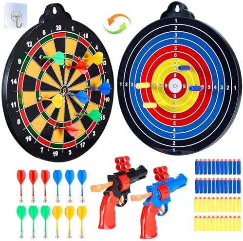 Magnetic Dart Board for Kids-12Magnetic Dart/Sticky Balls Or 2 Toy Gun+40 Foam Dart.Indoor/Outdoor Kids Games and Party Games,Christmas Birthday Gifts Toys for 3-12 Year Old Boys