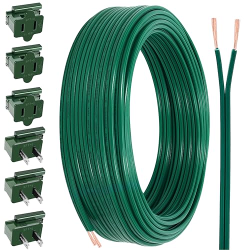 55FT SPT-2 18/2 Christmas Electrical Wire with 6PCS Vampire Plugs,18 Gauge 2 Conductor Electrical Wire,Low Voltage Landscape Lighting Wires,18 AWG Extension Cable for Christmas Holiday Outdoor Light
