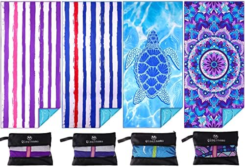 Microfiber Towel - Sand Free Absorbent Quick Dry for Pool, Swim, Camping, Sports, Beach, Backpacking, Yoga, Gym, Travel Towels XL 71x32 with Bag - Soft, Compact, Lightweight, Thin 4 Pack
