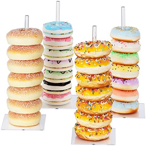 Donut Stand Acrylic 4 Pack, Clear Bagel Holder Stand, Donut Tower Stand, Donut Display Stand for Dessert Table, Doughnut Holder for Birthday, Wedding, Baby Shower, Christmas, Party