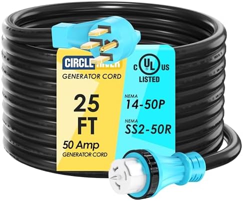 UL Listed 50 Amp 25 Feet Generator Extension Cord, NEMA 14-50P Male to SS2-50R & CS6364 STW 6/3+8/1 AWG 125/250V Generator Power Cord Twist Lock Connectors for Generator to House