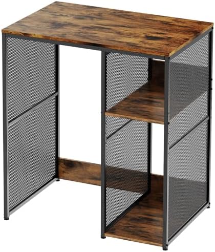 3-Tier Mini Fridge Cabinet with Storage, Industrial Style Kitchen Microwave Stand Baker Rack, Utility Storage Shelf with Mini Fridge Space for Home Kitchen Dorm, Vintage Wood