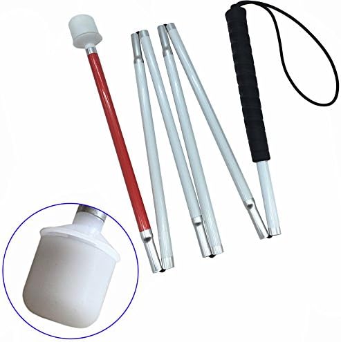Aluminum Mobility Folding White Cane for Vision Impaired and Blind People (Folds Down 6 Sections) (120 cm (47.2 inch), Black Handle)