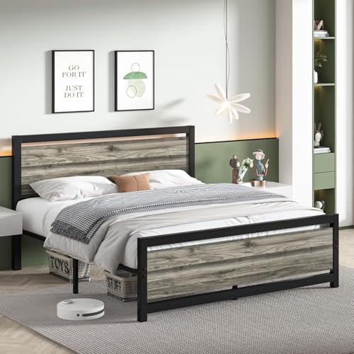 Catrimown Full Size Bed Frame, Full Bed Frame with Headboard and Footboard, Heavy Duty Platform Metal Bed, Noise-Free, No Box Spring Needed, Easy Assembly, Wash Grey