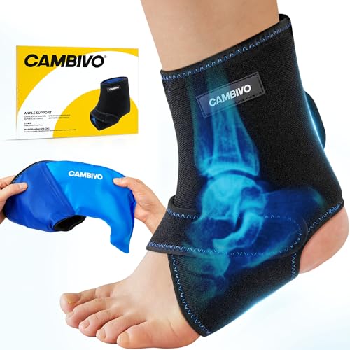 CAMBIVO Ankle Brace with Gel Ice Packs for Pain Relief, Reusable Cold Therapy Support Wrap for Sprained Ankles, Plantar Fasciitis, Swelling, Sports Injury Recovery