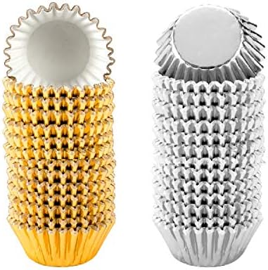 1000 PCS Cupcake Liners 1.25 inches Mini Foil Baking Cups Wrapper Muffin Cases Gold and Silver Tulip Paper Cups for Baby Shower, Birthday Party, Weddings Decorations (Silver,Gold)