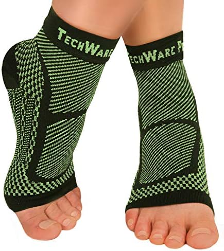 TechWare Pro Ankle Brace Compression Sleeve - Plantar Fasciitis Sock. Relieves Achilles Tendonitis. Foot Arch Support Reduces Joint Pain, Swelling & Heel Spur Pain. Injury Recovery Braces for Sports