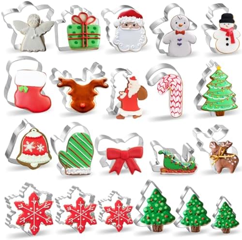 Christmas Cookie Cutters 21Pcs Winter Biscuit Cookie Cutter Set Stainless Steel Metal Holiday Cutters for Baking with Bell, Sleigh, Snowman, Christmas Tree for Christmas Party Biscuit Baking Molds