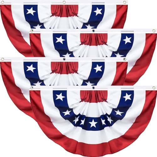 4 Pack USA Pleated Fan Flag, 1.5 X 3 Feet American US Bunting Flag Patriotic Half Fan Banner Decoration, 4th of July Memorial Day Independence Day Fourth July Outdoor Decor