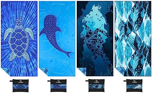 4 Pack Microfiber Lightweight Thin Beach Towel Sand Free Quick Dry Super Absorbent Large Towels for Swimming Pool Yoga Gym Travel Vacation Beach Accessories Essentials for Adults