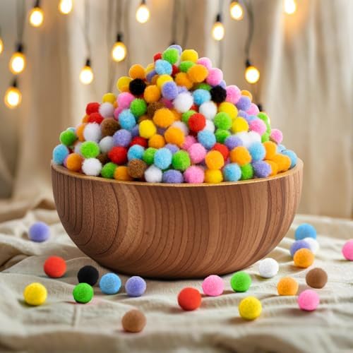 RAINFLOW Mini Pom Poms - Small Poms,Multicolor Assorted Poms,Pompones para Manualidades,Fuzzy Ball for DIY Crafts,Arts and Christmas,Summer Holiday Party,Hats,0.4 Inch (1cm) 1800 Pcs