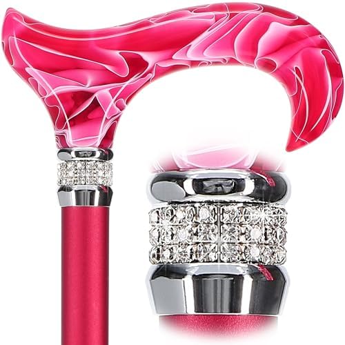 Stylish Walking Sticks – Rhinestone Collar Designer Adjustable Canes Colorful – Best Gift for Men and Women Light Weight Aluminum Shaft & Safe to Walk