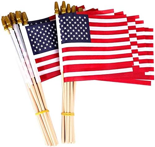 50 Pack Small American Flags on Stick 5x8 Inch/Mini American US Flags/American Hand Held Stick Flags Spear Top (5x8 Inch-50 pack)