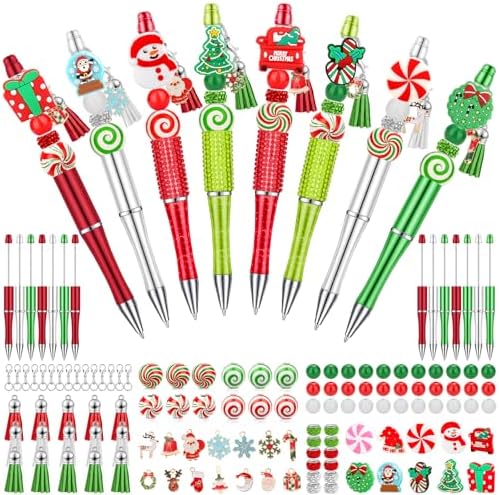 22 Pieces DIY Christmas Beadable Pen Kit, Premium Beaded Pen Includes 178 Beads for Making Bulk With Refills - Christmas Gifts for Students, Birthday, Office, School Supplies
