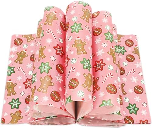150Pcs Christmas Wax Paper Pink Gingerbread Man Snowflake Deli Paper Tissue Xmas Winter Sandwich Wrap Paper Oil-Proof Picnic Liners for Party Kitchen Supplies