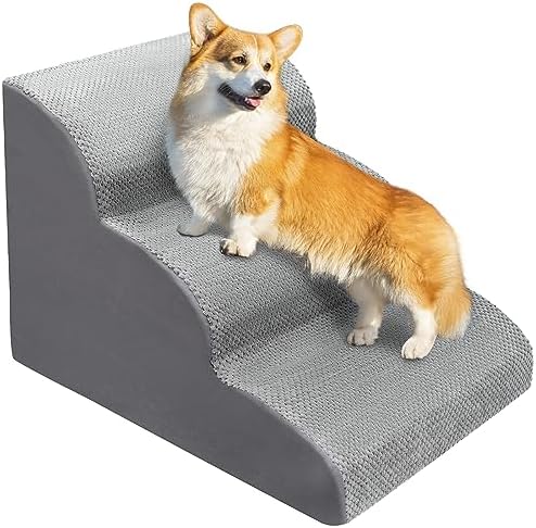 Dog Stairs for Small Dogs,3- Step Dog Stairs for Couch and High Beds, 15.7” Height Dog Steps Suit for Elderly and Injured Dogs and Cats to Climb Beds and Sofas,Grey
